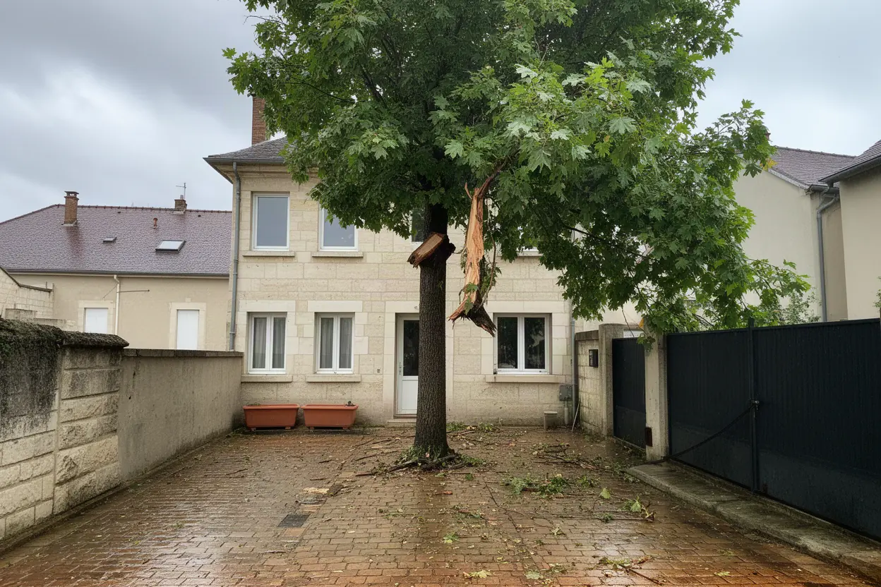 Branche cassée suspendue dans un arbre à Besançon