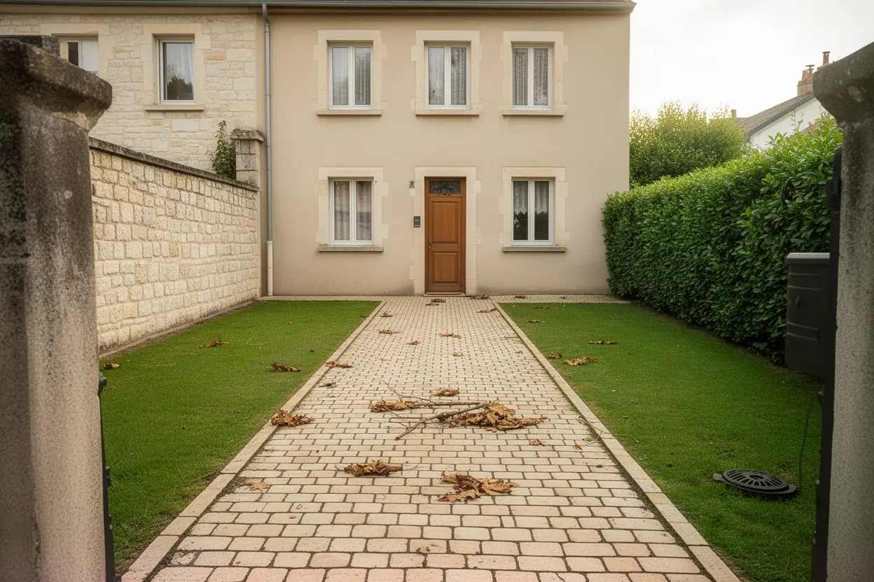 Cour nettoyée après broyage végétal à Besançon
