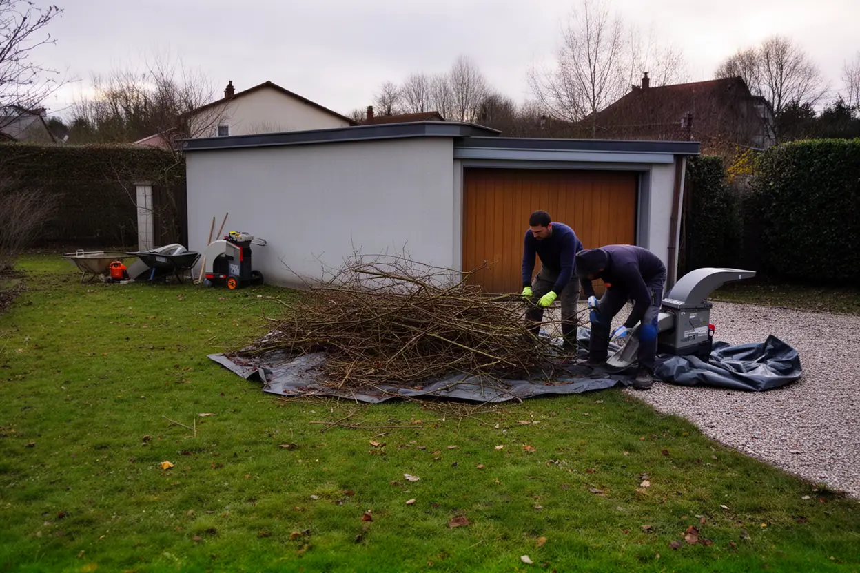 Broyage de branches après élagage dans Beure